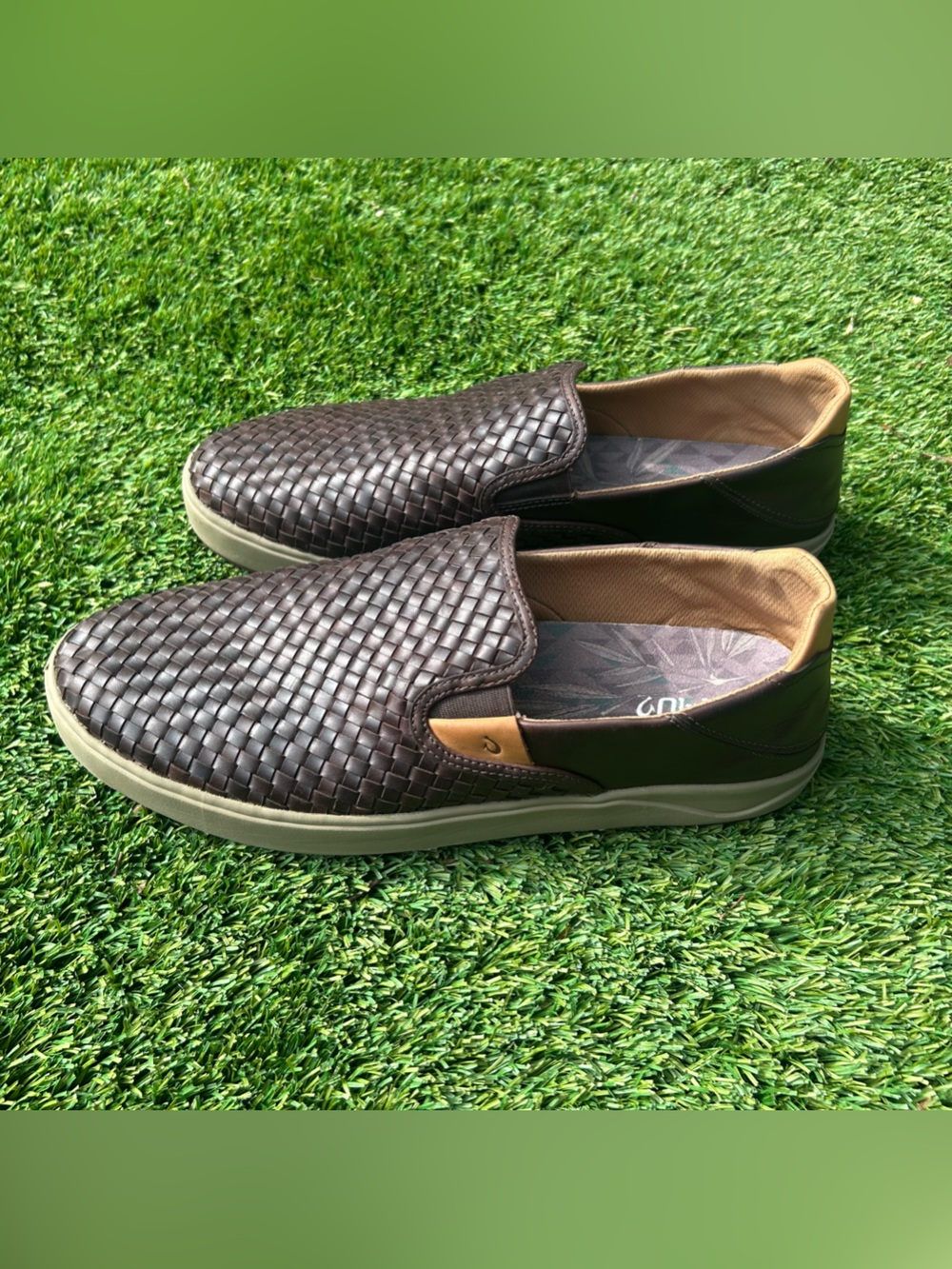 Olukai Lae’ahi Lauhala Men’s 15 EUR 48 Dark Brown Woven Leather Shoes Loafers